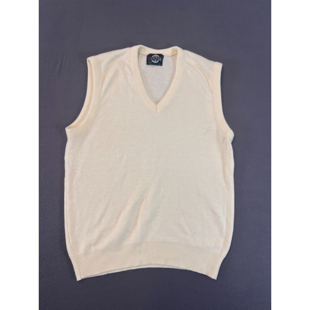 Jantzen Sweater Vest Mens Large White Knit 100% Acrylic Golf Vintage Made In USA